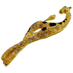Vtg Giraffe Brooch 6″ Rhinestones Gold Tone Black Enamel Africa Figural Safari