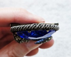 Rare Vintage Tomeco Slovaquie Flower Silver Marcasite Blue Stone Brooch Pin