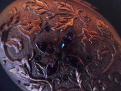 Vintage Large OVAL Floral Photo Locket Pendant/Small Chain/RHINESTONES