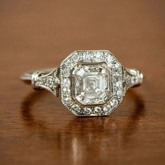 Art Deco Style Lab Created Diamond Edwardian Engagement 14K White Gold FN Ring