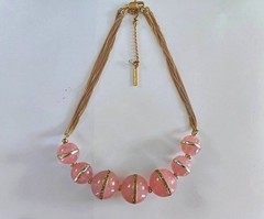 Kenneth Cole Pink Chunky Statement Lucite Beads Gold Tone Boho Chic Necklace EUC