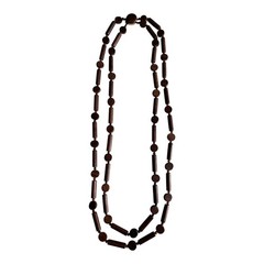 Vintage Wooden Bead Necklace Barrel and Round Bead Strand Statement Jewelry