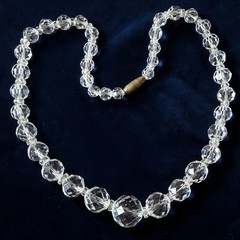 Crystal Necklace Vintage Glass Faceted Bead Strand Mid Century 15 Inch