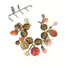 VTG Assemblage Charm Bracelet Pink Floral OOAK Upcycled Statement Jewelry 7.5″