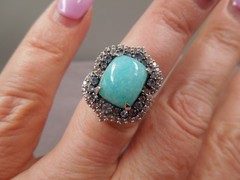 JTV Sterling Silver Blue Amazonite Blue Topaz Halo Ring NIB Sz 7