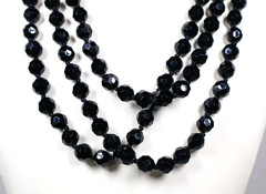 Vintage Art Deco French Jet Necklace 74″ Inch Length Faceted Black Beads