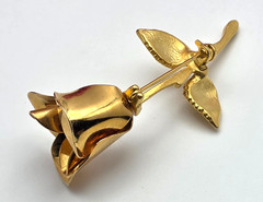 Vintage Gold Plated Rose Flower Brooch Pin Estate 2.5 In Romantic Floral