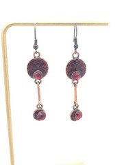 Vintage Copper Red Flower Drop Dangle Jewelry Necklace Matching Set Rhinestone