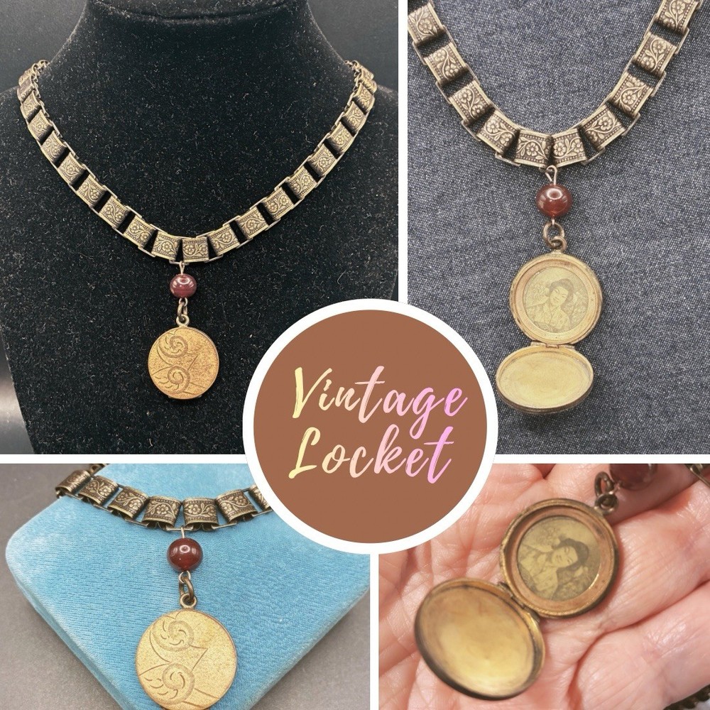 Vintage Rose Gold Locket, New Adjustable Book Chain Necklace of Antiqued Finish