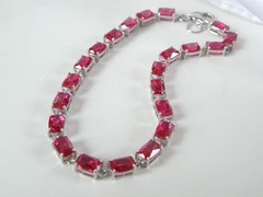 Sterling Silver 925 Lab Created Pink Ruby Tennis Bracelet 8″