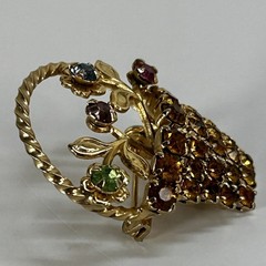 Vintage Flower Basket Rhinestone Brooch Pin Gold-Tone Multicolored MCM