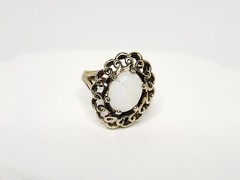 Vintage 14KHGE Gold Plated Ring with White Opal Gemstone – Cracked Stone, READ
