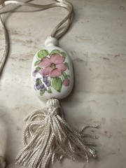 Vintage Avon Hand Painted Ceramic Floral Necklace 28” Satin Cord 4.5″ Tassel