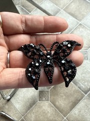 Albert Weiss Butterfly BROOCH SIGNED JET BLACK RHINESTONE PIN Vintage Jewelry