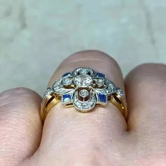 Art Deco Style Lab Created Diamond & Sapphire 14K Yellow Gold FN Engagement Ring