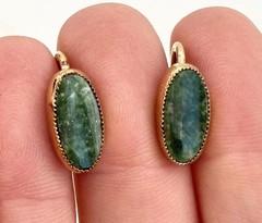 Prehnite Gemstone Accented Oval 12k Gold Filled Stud Screw Back Vintage Earrings