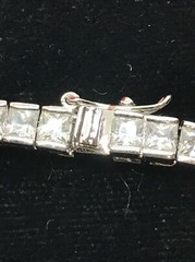 Vintage Signed LL 925 Sterling Onyx Clear Cubic Zirconia Statement Necklace