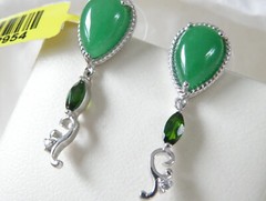Sterling Silver 925 Green Jade Drop Unique Dangle Earrings