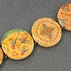 Vintage Round Storyteller Bracelet Middle Eastern Painted Folk Art Birds Figures