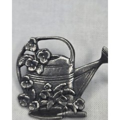 Vintage Birds & Blooms Pewter Pin Set Noahs Ark Watering Can Bird Brooches 3pc