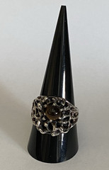 Vintage Men’s Sterling Silver Brutalist Tigers Eye Ring Modern Design Sz. 9.5″