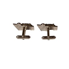 Vintage Anson Cufflinks Mens Silver Tone Brown Glass Art Deco Bullet Back