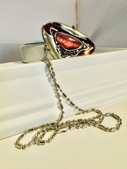 Vintage Unique Salvador Dali Technique Red Jasper 24″ Melt Down Pendant Necklace