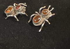 VTG Sterling Amber Insect Earrings Ant Pierced Post Style Unique!