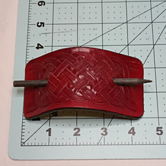 Red Leather Celtic Knot Scarf Clip w/ Metal Stick Bar Pin, Rectangle