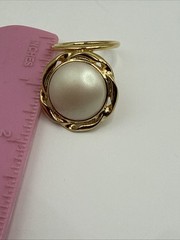 Vintage Faux Pearl Scarf Clip Gold Tone Ring 1”