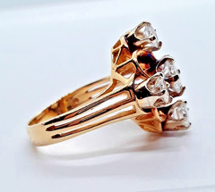 Antique 14K Gold & Five Diamond Ring – High Pierced Mount, 1.45 Carats, Sz. 7