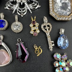 Vintage to Now Crystal Rhinestone Pendant Charm Lot of 28 Silver Gold Tone Mix