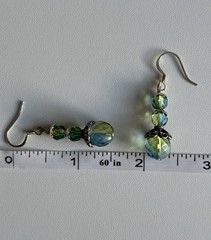 Vintage 925 Sterling Silver Blue Green Glass Bead Dangling Earrings 1.50” Ladies