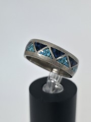 Vtg Silver-Tone Turquoise/Blue Chip Triangle Inlay Band Ring Sz 8 Southwestern