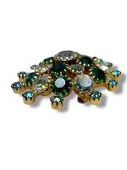 Green AB Clear Crystal Domed Brooch Gold Tone Vintage