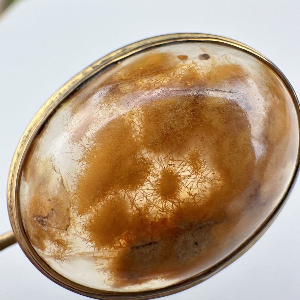 Antique Gold Filled Stick Pin Rutilated Quartz Orange Cabochon 7/8” Victorian
