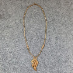 Vintage Crown Trifari Necklace Modernist Pendant Gold Tone, 23 Inches, Signed