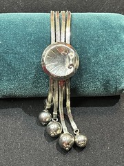 Vintage Slide Bracelet With Ball Dangles , Silver Tone