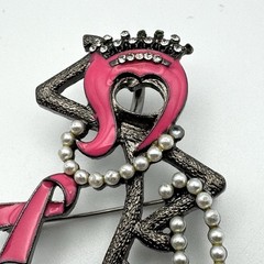 Glamorous Dancer Rhinestone Crown Faux Pearls Pink Enamel Brooch Pin