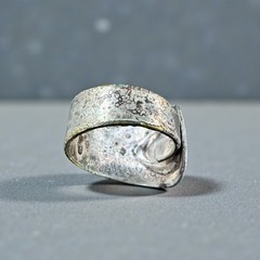 Vintage Oneida Gerber Baby Spoon Ring Heavy Patina Engraved 1981 Silver Size 8