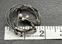 VTG 835 Silver Pearl Modernist Brooch Pin Organic Twig Abstract WREATH Design