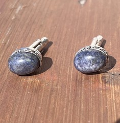Denim Lapis 925 Cufflinks Sterling Silver Bullet Back Royal Blue 10g Vintage