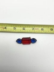 Vintage 1980s Deco red and blue faceted glass Brooch Pin!!Y1