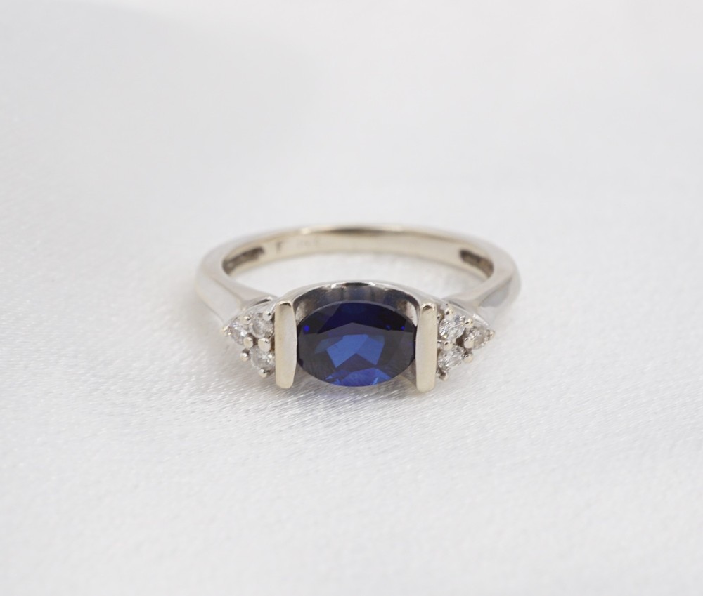 14k Natural Sapphire Diamond Ring White Gold Tension Size 5.75 Estate RG5194
