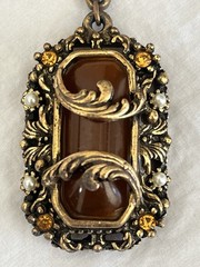 Vintage Amber Necklace with Filigree Detail Victorian Art Nouveau Czech Style