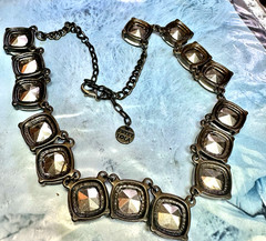 Vintage Sweet Lola Foiled Champagne Rhinestone Gold Tone Necklace, 21″