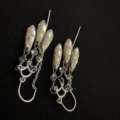 ESTATE STERLING SILVER PORCELAIN BEAD DANGLE CHANDELIER THREADER EARRINGS 1 3/4”