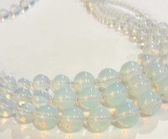 VTG CZECH Art Deco Graduated Blue OPALINE GLASS Triple Strand Festoon NECKLACE