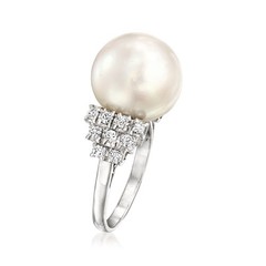 Vint 12.5mm Cult Prl & Diamond Rng in Platinum Size 6