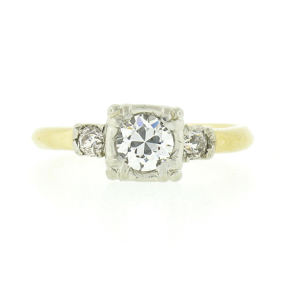 Vintage 14k Two Tone Gold 0.68ctw Old European Diamond Solitaire Engagement Ring